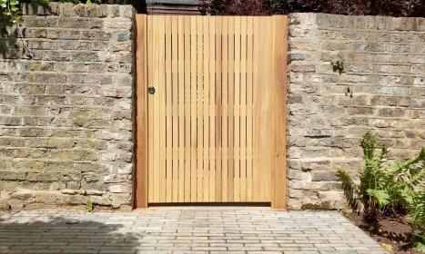 Vertical Slatted Iroko Pedestrian Gate