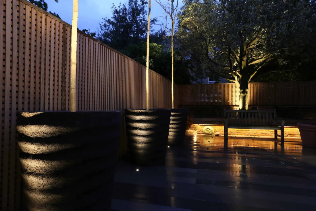 Privacy trellis by night