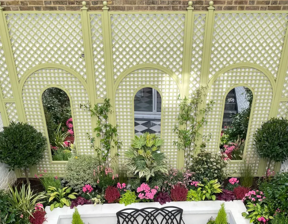 Decorative Trellis painted in Olive - Celia Garden Design