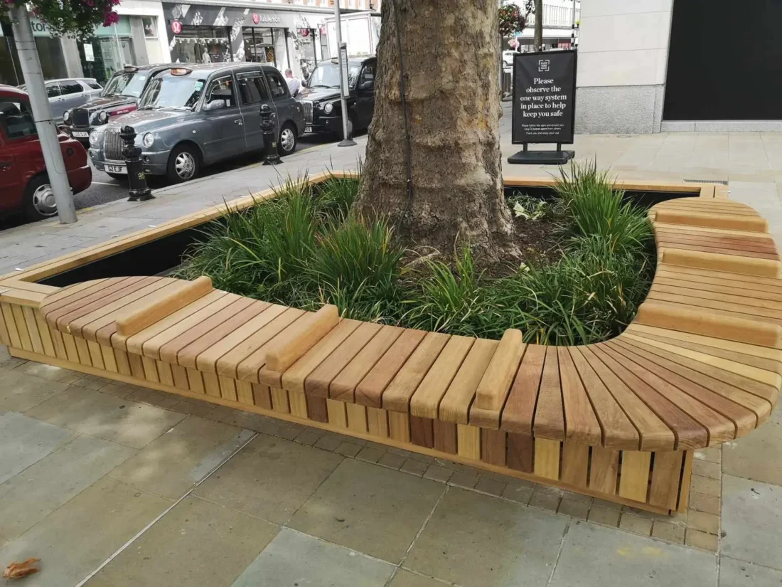 FSC Iroko bespoke seating for Cadogan Estates - Duke of York Square, London