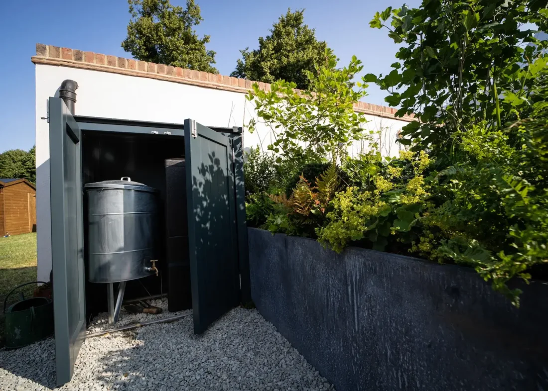 Bespoke Compost and Rainwater Store at RHS Hampton Court 2023 - Photo Credit: Annabelle May