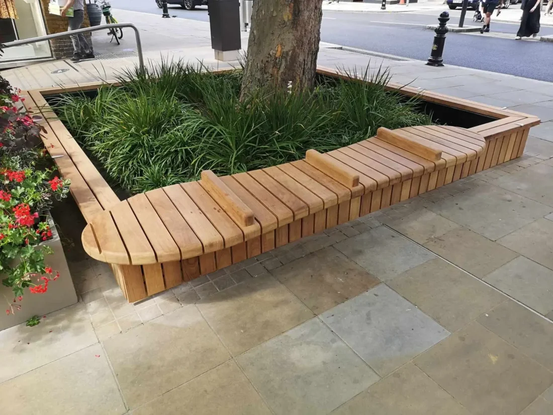 FSC Iroko bespoke seating for Cadogan Estates - Duke of York Square, London