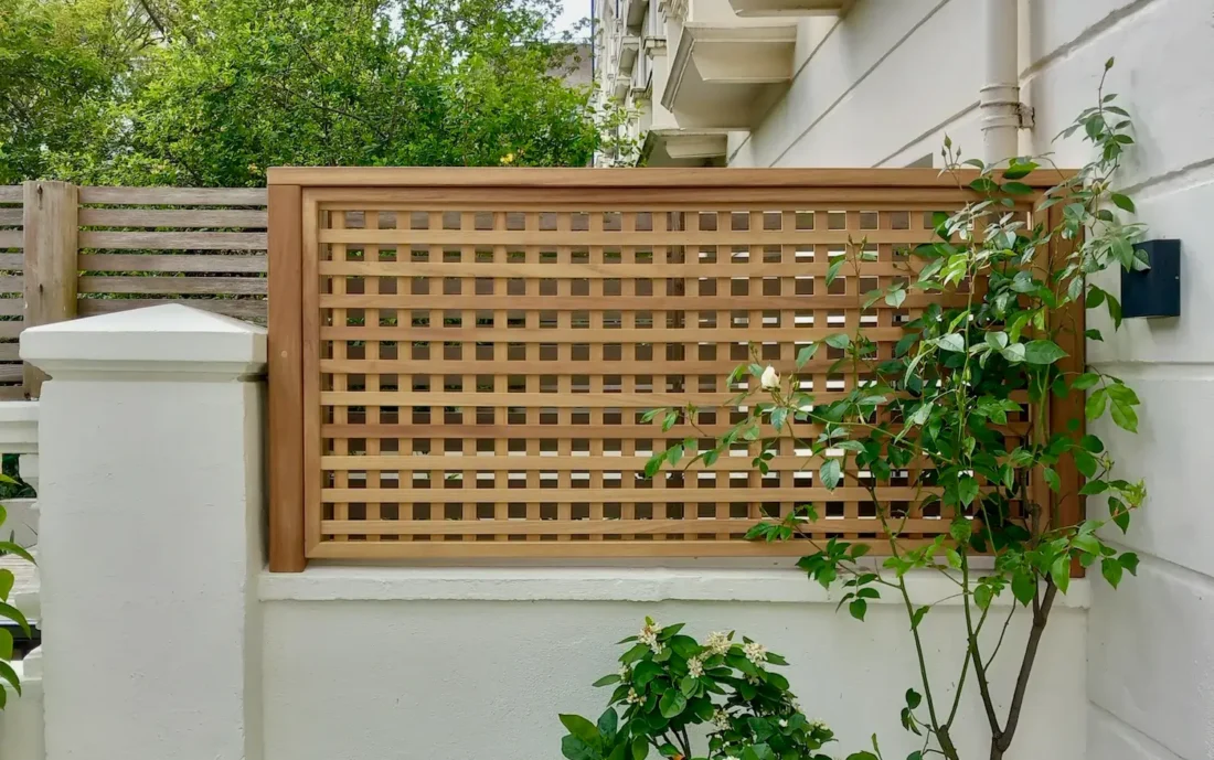 Bespoke Square Trellis, 38mm gap in Iroko