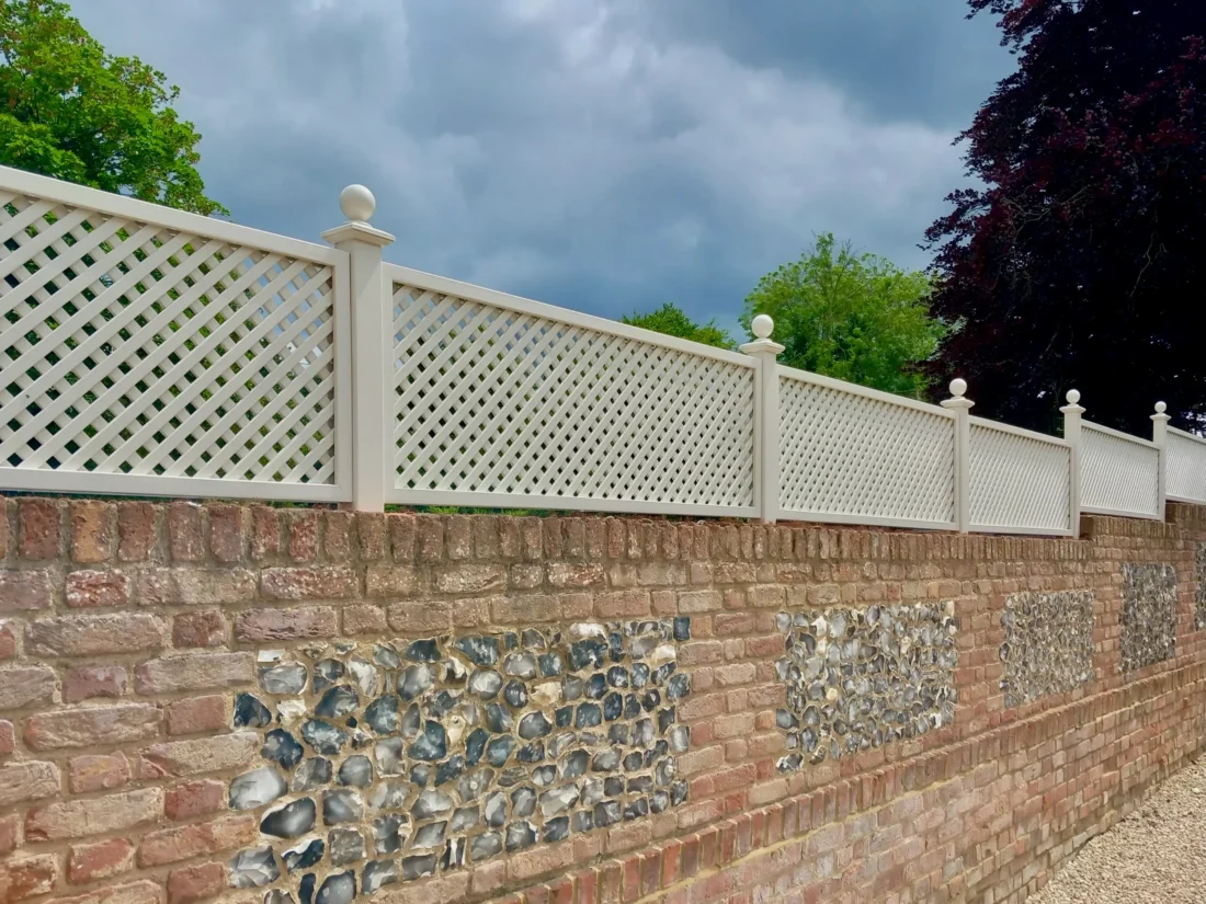 Bespoke Diagonal Trellis (20mm gap) painted in Farrow & Ball School House White