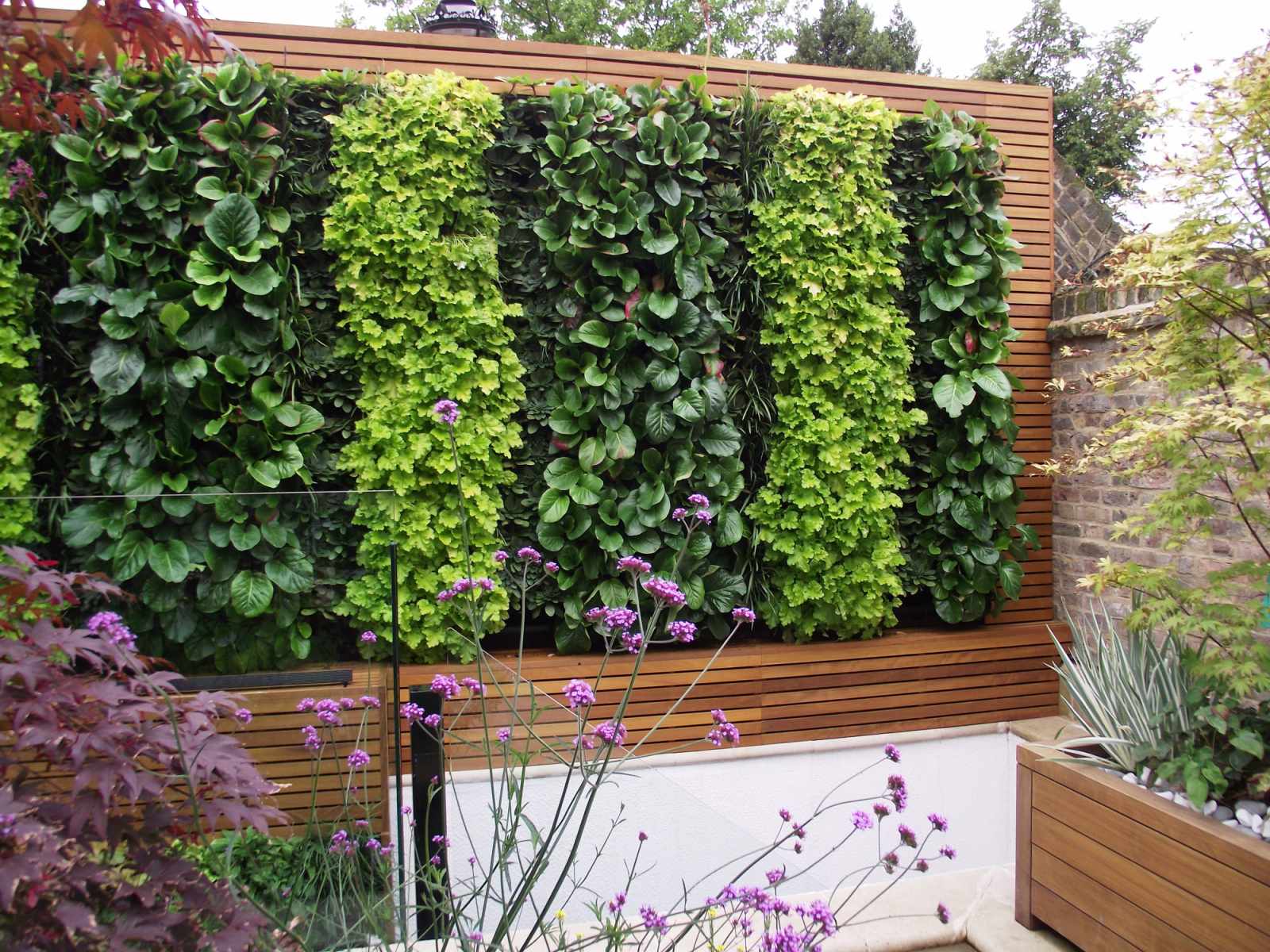 Slatted panels with living wall