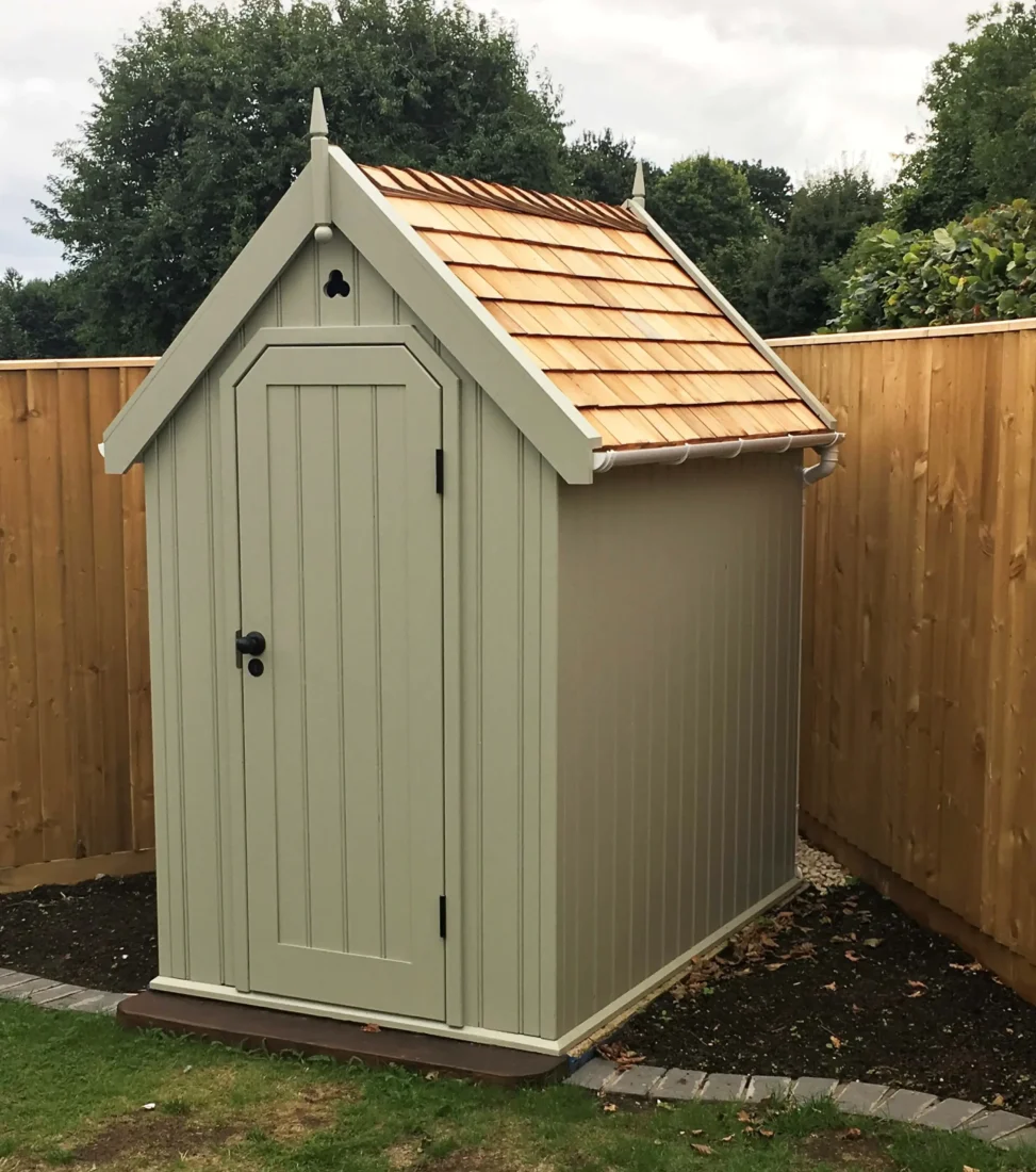 Traditional Shed painted Manhattan Grey, with Cedar Shingle roof option