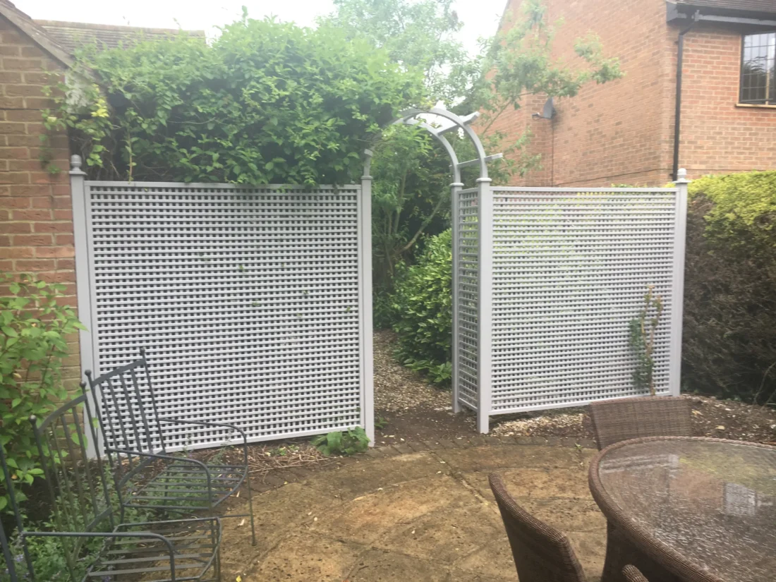 Painted Square Privacy Trellis Panels with Rose Arch