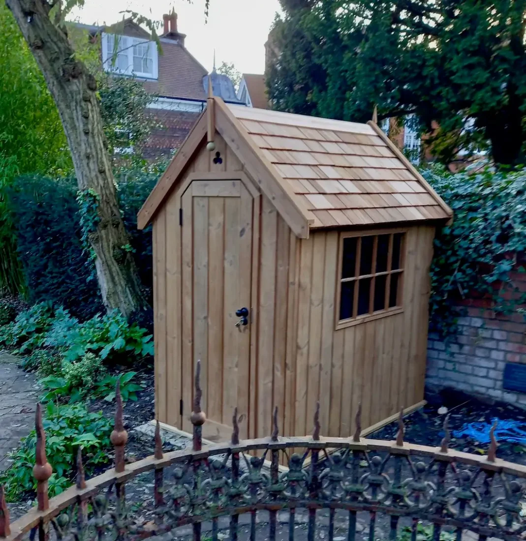 Traditional Shed with Cedar Shingle Roof, supplied and installed in London