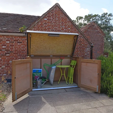 RHS Prestige Contemporary Bike Shed - Open doors and roof