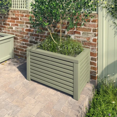 RHS Prestige Slatted Rectangular Planter Painted Dark Olive