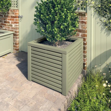 RHS Prestige Slatted Square Planter Painted Dark Olive