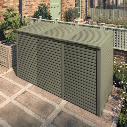 RHS Prestige Triple Slatted Bin Store painted Dark Olive