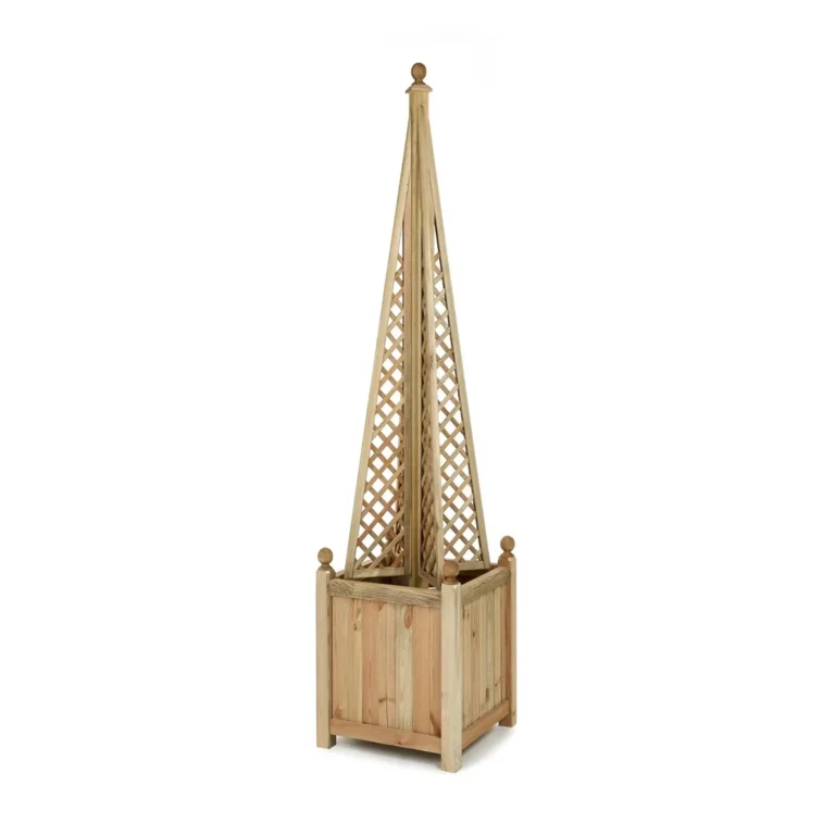 Square Planter With Trellis Obelisk Natural